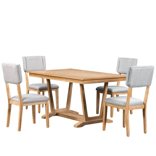 Topmax - 5 Piece Rustic Dining Table Set With 4 Upholstered Chairs, Rectangular Dining Table With Trestle Table Base Hearth and Haven