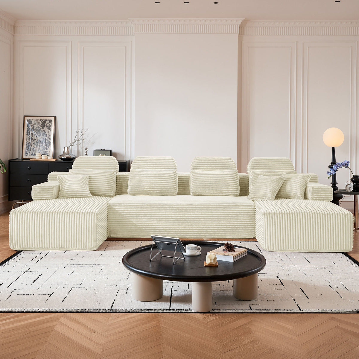 Sectional Sleeper Sofa & Storage Pockets, Modular Couch With Throw Pillows For Living Room Home Essentials