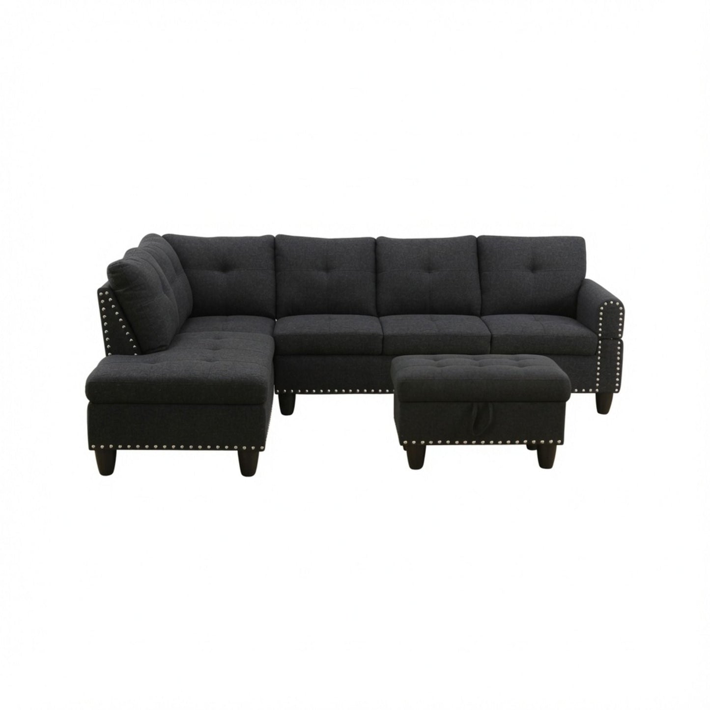 L - Shaped 3 Piece Sectional Sofa With Chaise, Storage Ottoman & Cup Holders Home Essentials