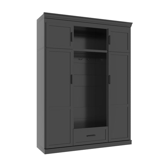 Hall Tree With Bench And 3 Hooks, Modern Entryway Storage Organizer Cabinet With 4 Doors, 1 Drawer And Adjustable Shelves Hearth and Haven