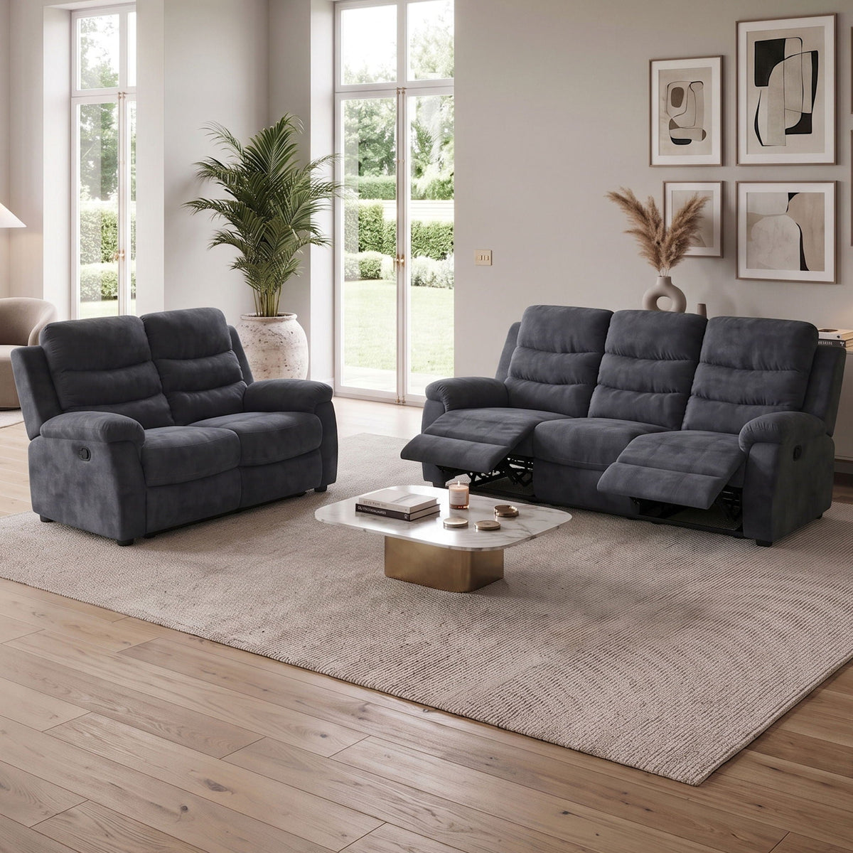 2 Piece Reclining Sofa Set, 3 Seat Sofa & 2 Seat Loveseat, 150° Recline - Dark Gray Home Essentials