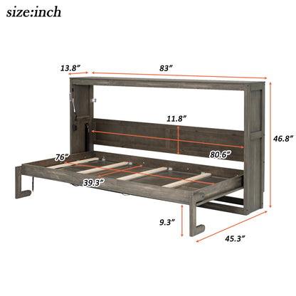 Murphy Bed With LED Light, Foldable Wall Bed Cabinet Hearth and Haven