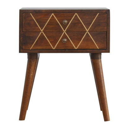Inlay Geo Brass Bedside Table - Chestnut Artisan Furniture