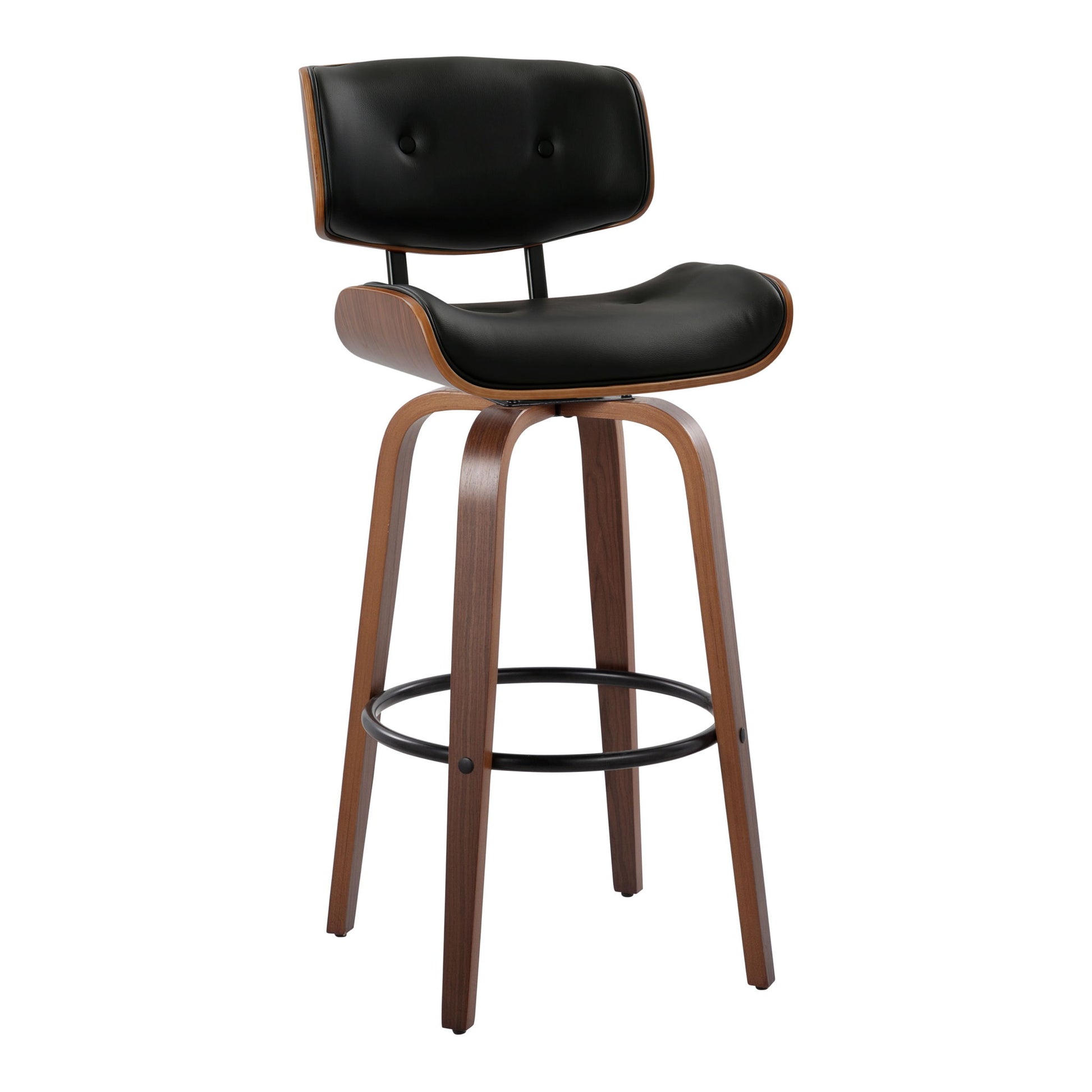 Lombardi - Mid-Century Modern Fixed Height Barstool With Swivel With Round Footrest (Set of 2) Lumi Source