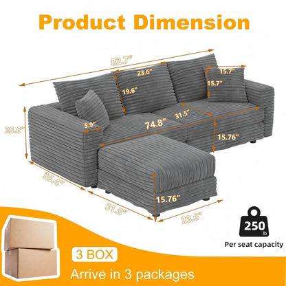 Convertible Deep Seat Sofa With Soft Pillows And Ottomans Home Essentials