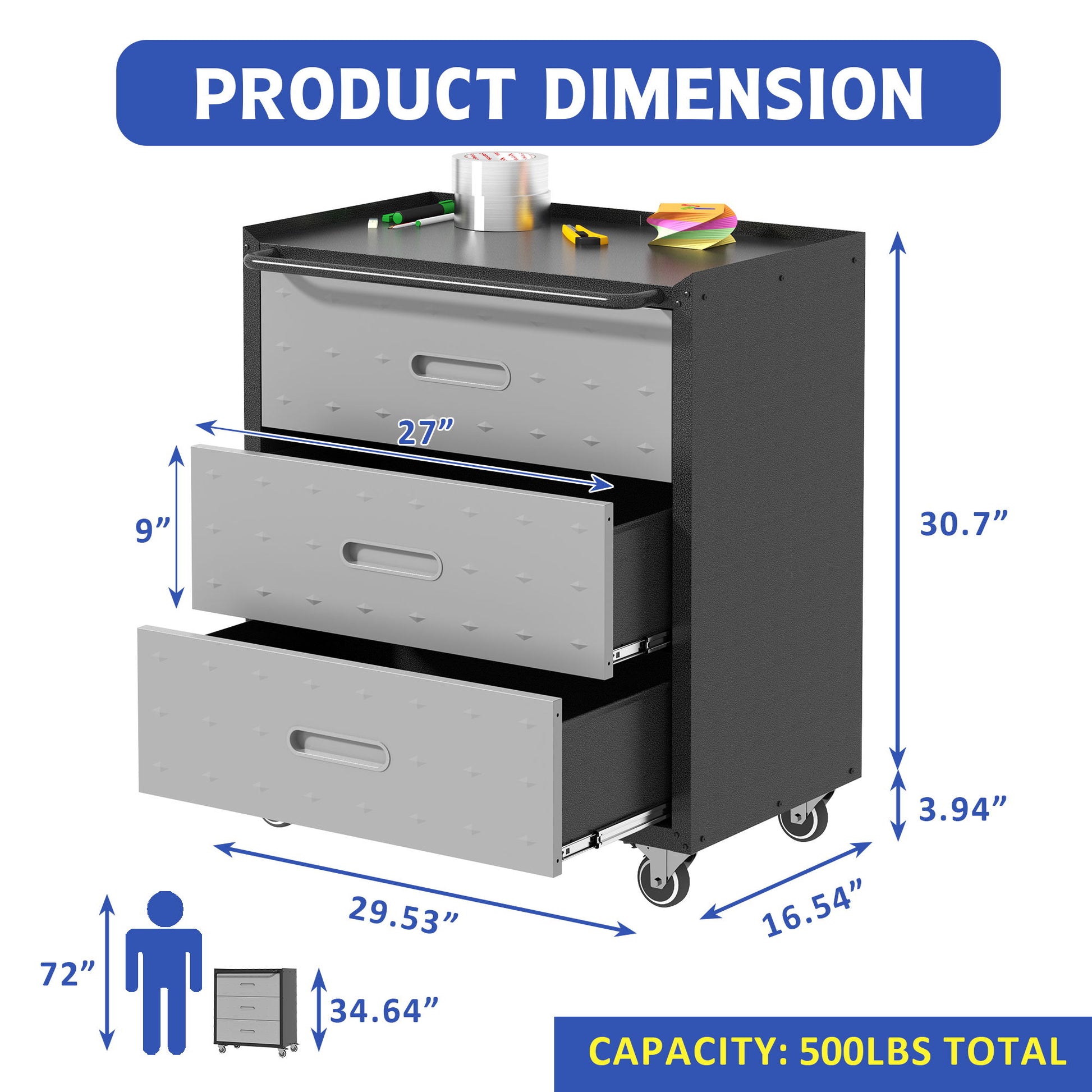 Heavy Duty Metal Storage Cabinet With Wheels 3 Drawer Tool Cabinet For Garage, Office, And Home Organizer Solutions Daily Nest