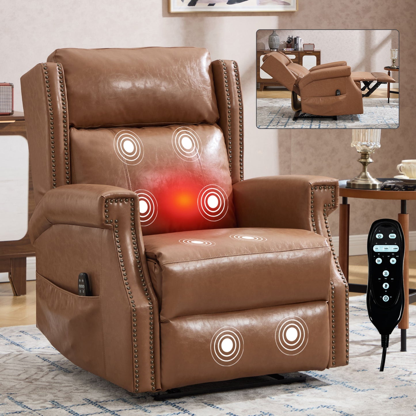 Manual Recliner Chair  With Heavy Duty Motion Mechanism, 8 Vibrating Nodes And 3 Massage Modes For Living Room Home Essentials