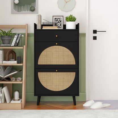 Allen - Rattan 2 Door 1 Drawer Cabinet Shoe Rack For Entrance Daily Nest