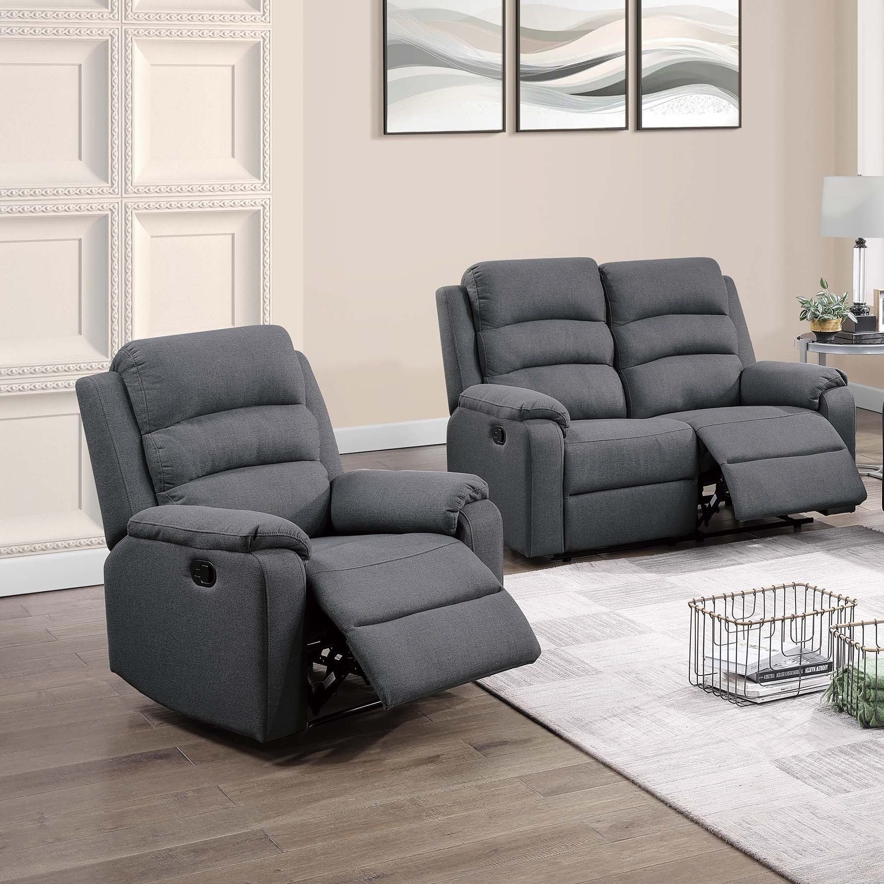 2 Piece Living Room Set With Manual Reclining Loveseat And Recliner Home Essentials