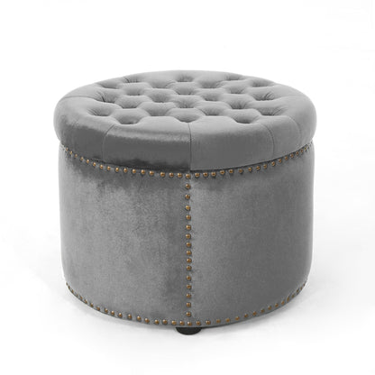 Elegant Round Ottoman Footstool With Studded Rim Noble House