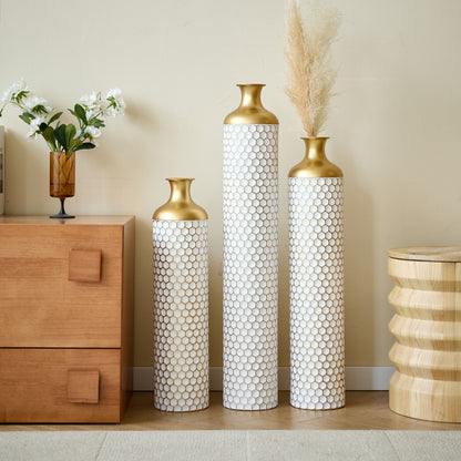 3 Piece Set Gorgeous Home Decoration Large Glazed Floor Vase Decoration Home Droplet Shaped - Gold / White Daily Nest
