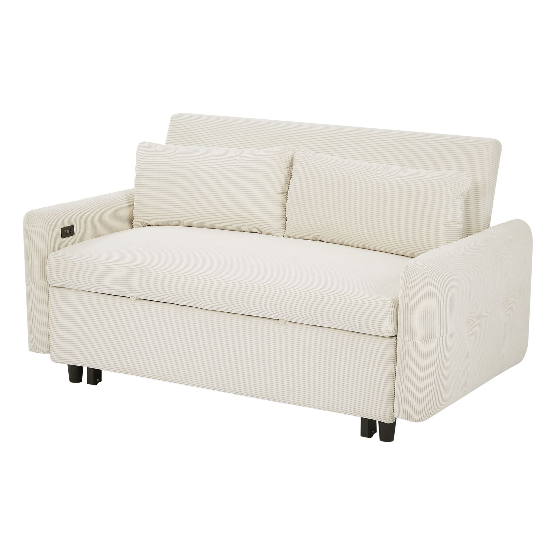 Pull-Out 2 Seat Modern Sleeper Sofa With 2 Throw Pillows And USB Ports Hearth and Haven