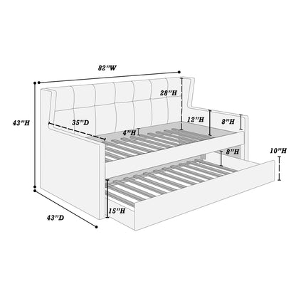 Daybed With Slat Trundle, Button Tufted - Light Gray Home Essentials