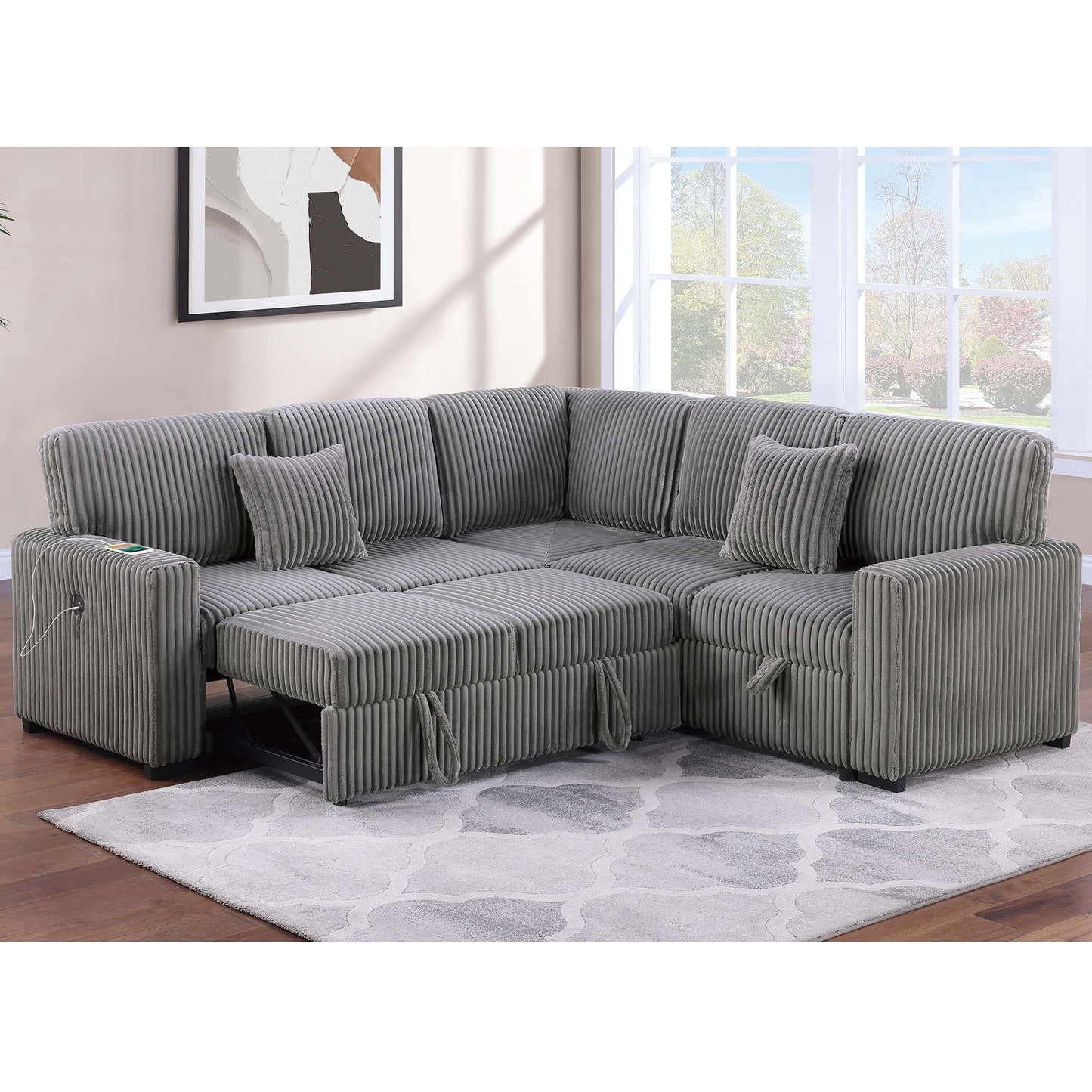Convertible Sectional Upholstered Sleeper Sofa With Storage Chaise Home Essentials