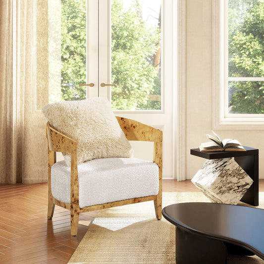 Madrid - Burl Barrel Accent Arm Chair - Seashell White Jennifer Taylor Home