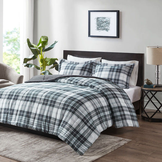 Parkston - Twin 3M Scotchgard Down Alternative All Season Comforter Set - Black / White Madison Park Essentials