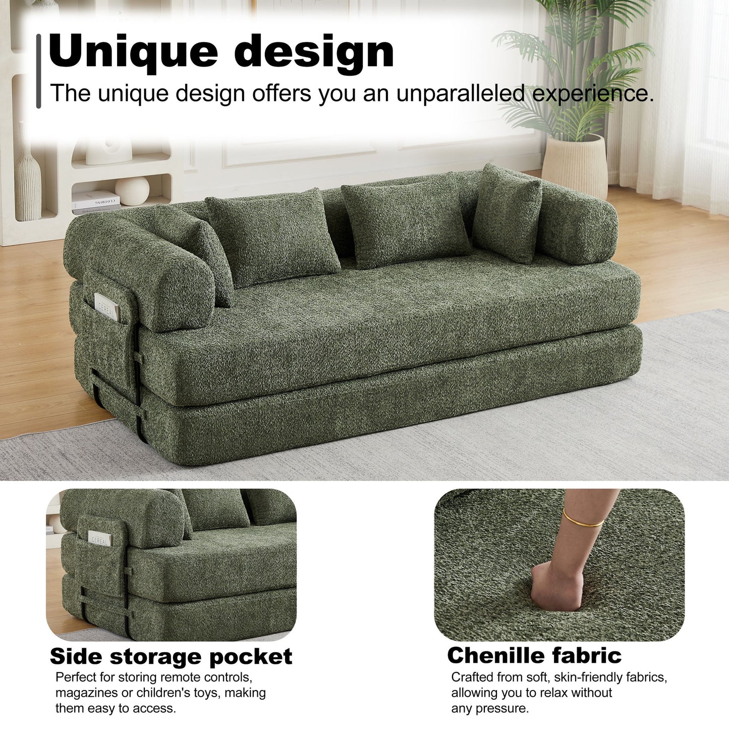 Convertible Sleeper Sofa Bed With Cylindrical Pillow Home Essentials