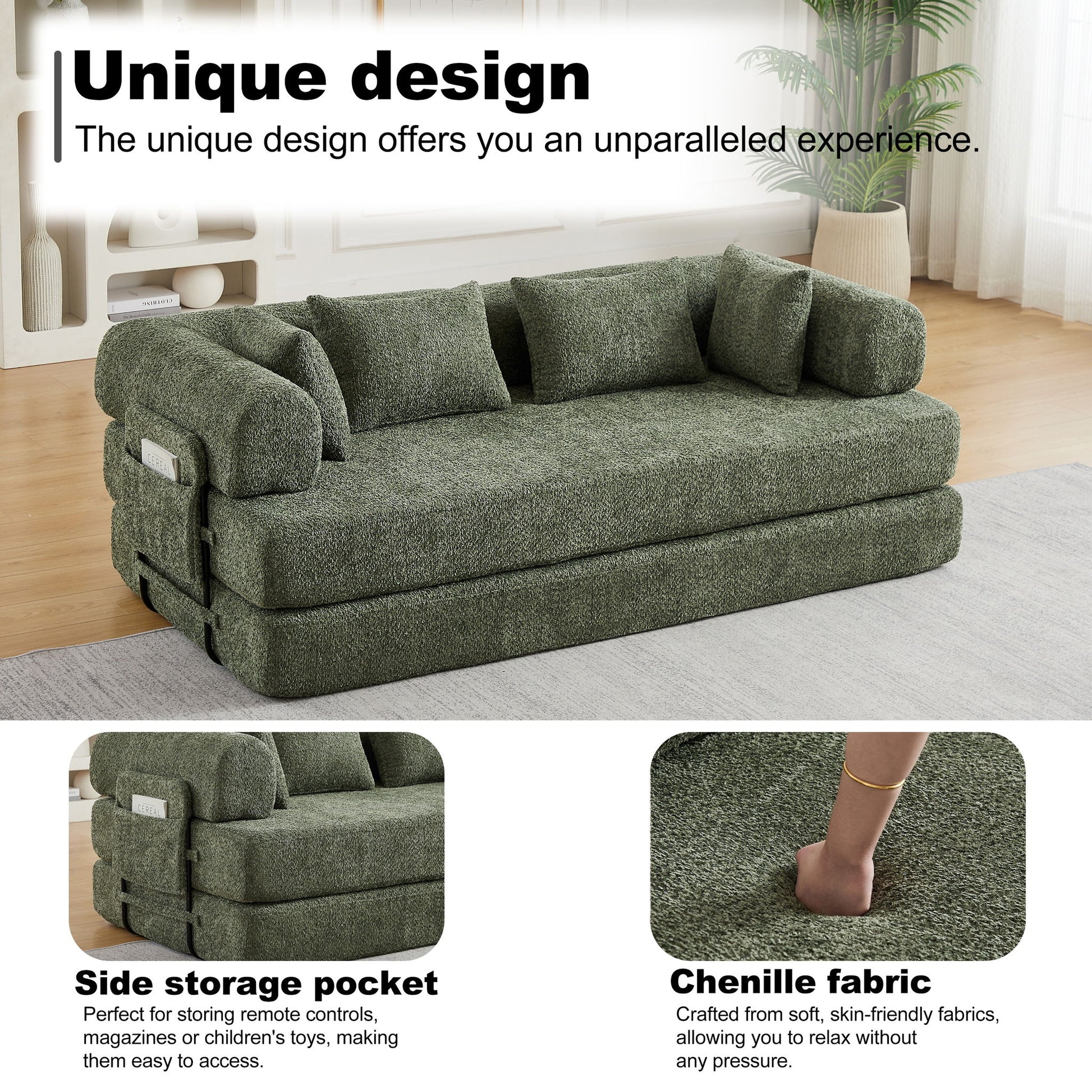 Convertible Sleeper Sofa Bed With Cylindrical Pillow Home Essentials