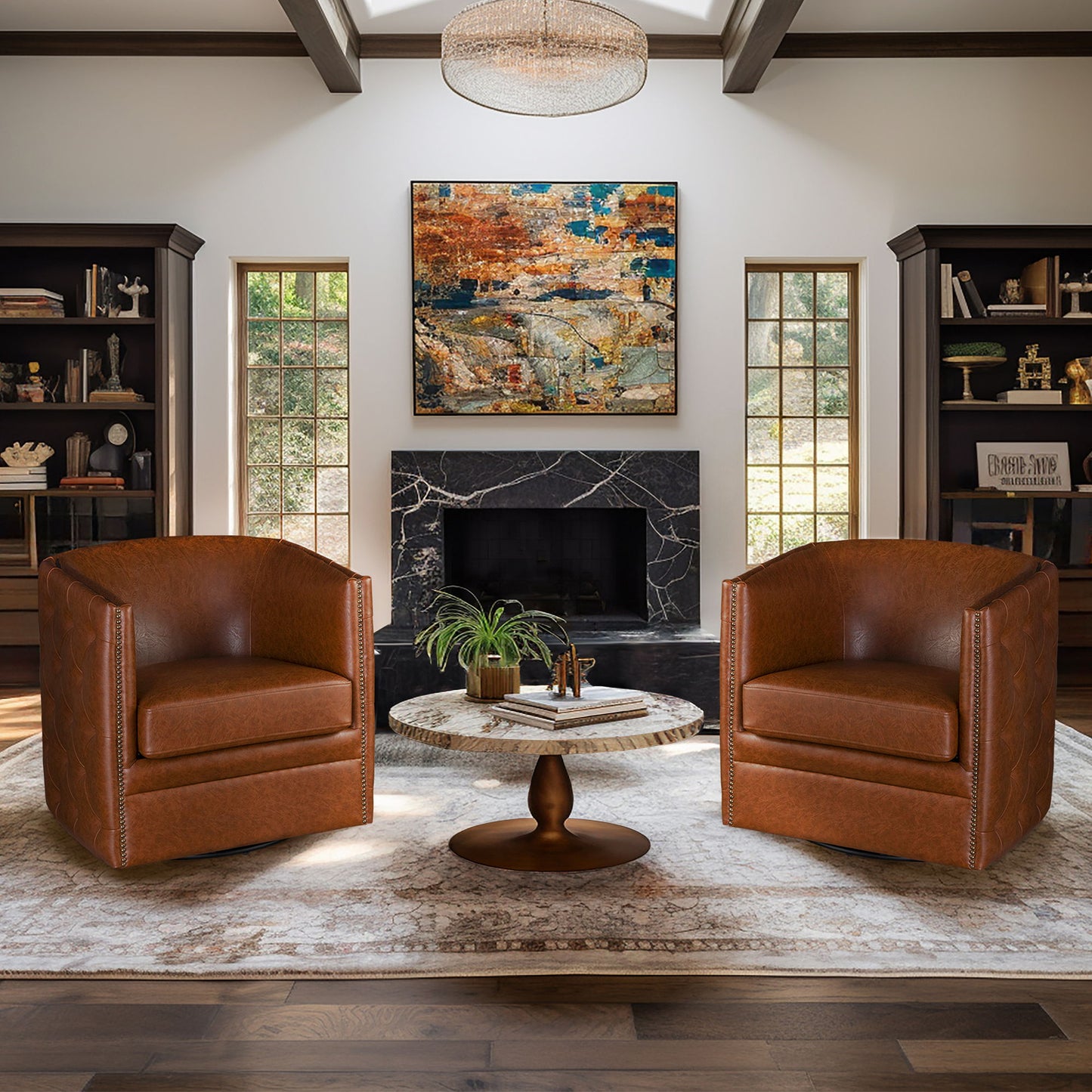 Capstone - Tufted Barrel Swivel Chair - Brown