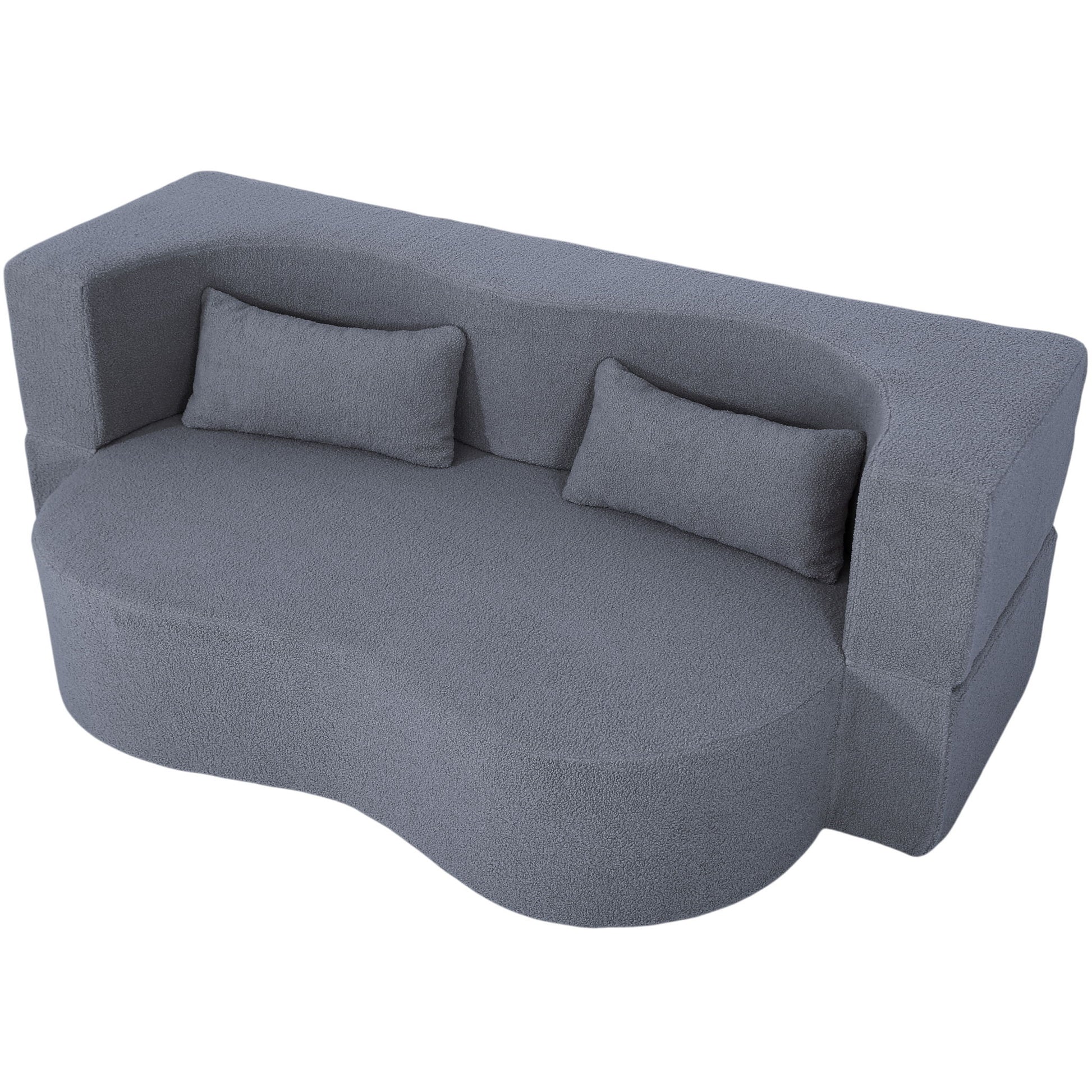2 In 1 Convertible Full Size Folding Loveseat Couch With Soft Teddy Fabric Home Essentials