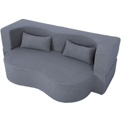 2 In 1 Convertible Full Size Folding Loveseat Couch With Soft Teddy Fabric Home Essentials
