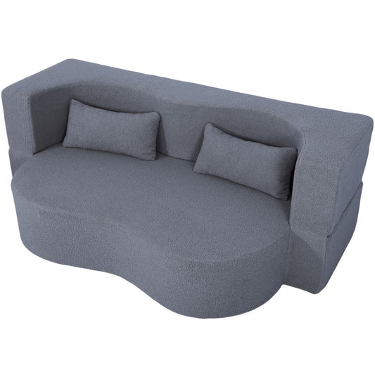 2 In 1 Convertible Full Size Folding Loveseat Couch With Soft Teddy Fabric Home Essentials