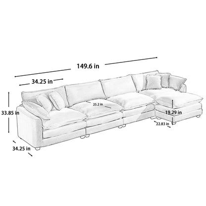 Modern Oversized Modular Cushion Sofa With Ottoman, Low Back, Deep Seating Sofa Set Home Essentials