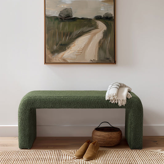 Steve - 42" Boucle Waterfall Bench - Green INK+IVY