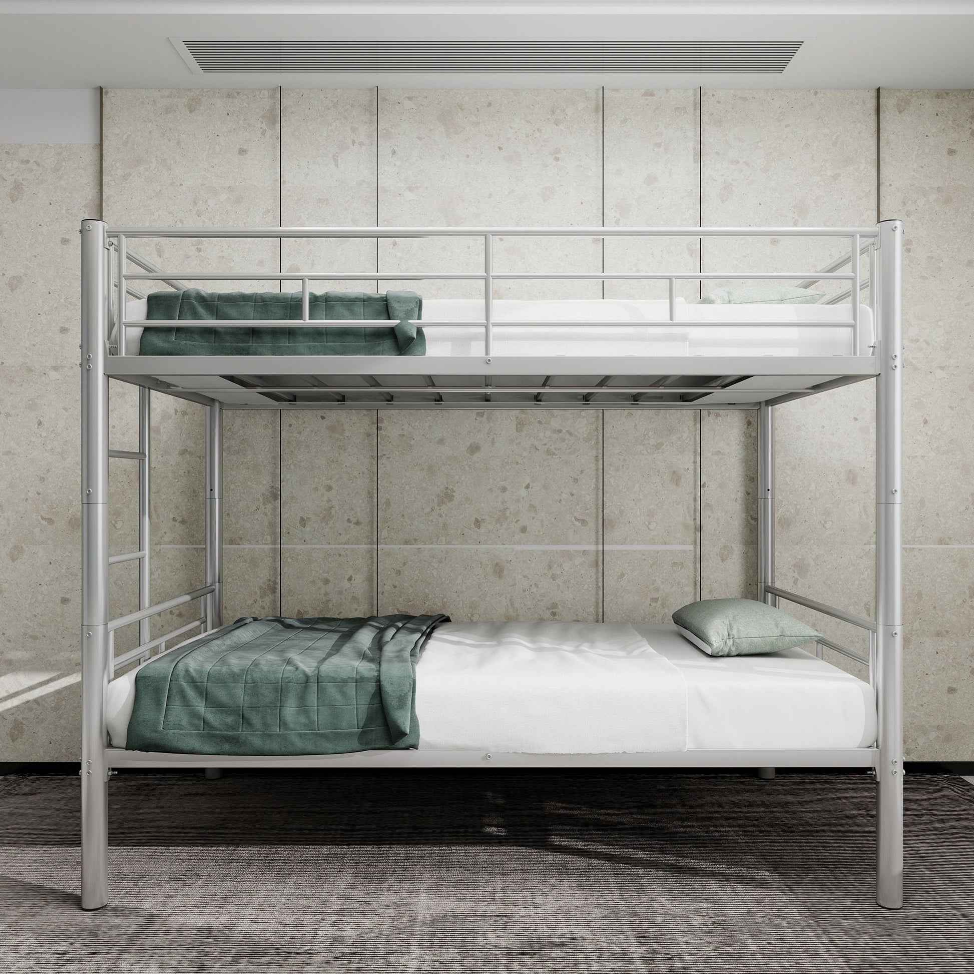 Metal Bunk Bed For Kids, Convertible Bedframe With Ladders & Guardrail Home Essentials