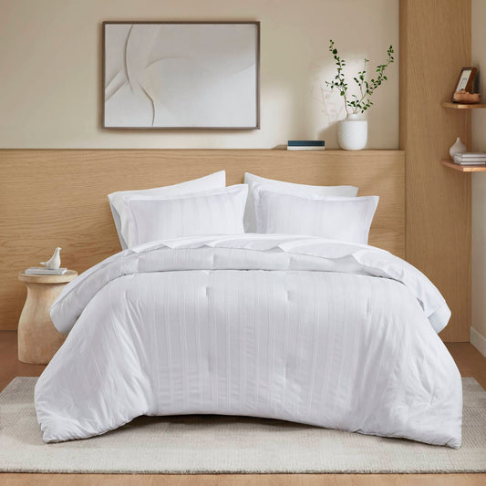 Logan - King Striped Comforter Set - White Super Listing