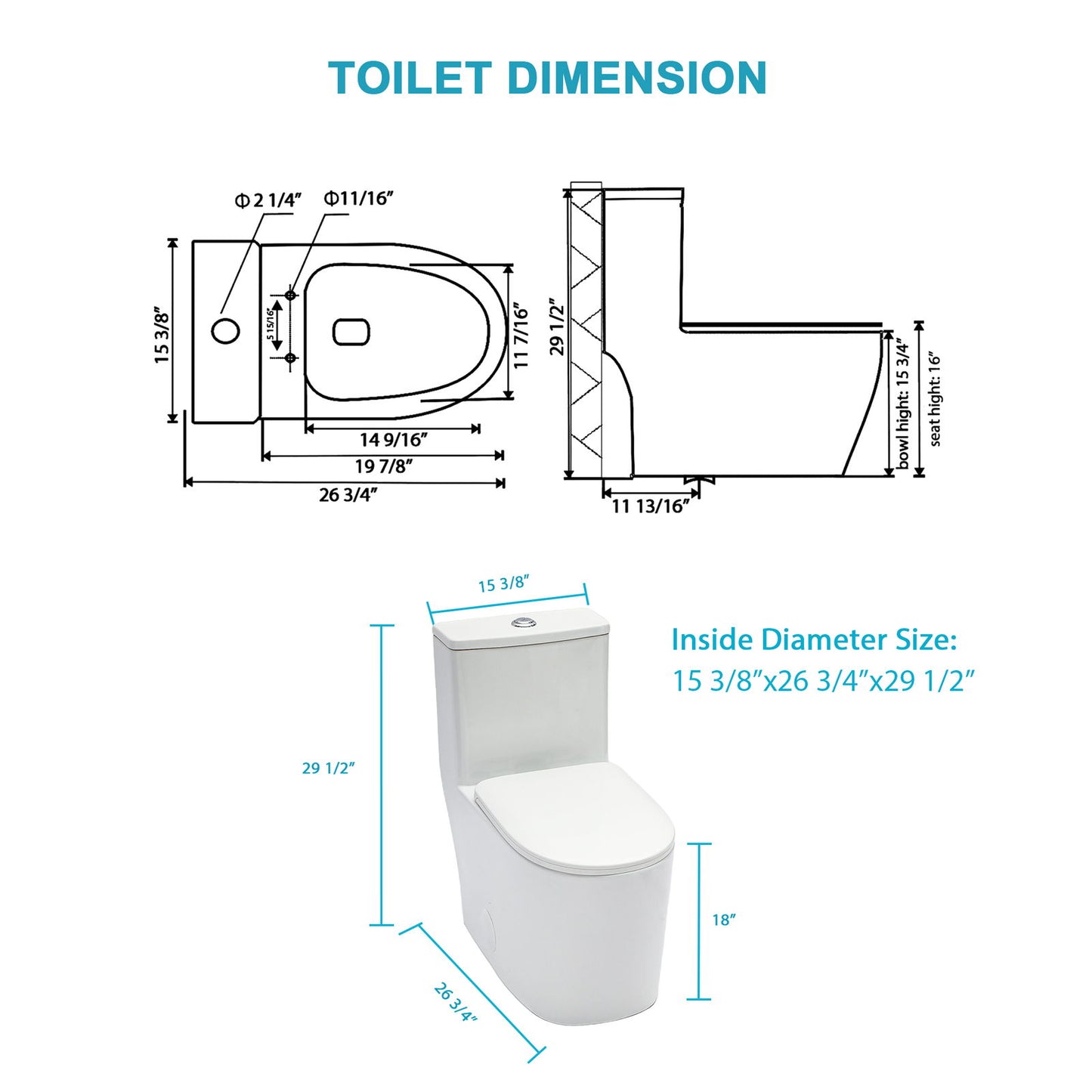 1 Piece Toilet For Bathroom, Soft Closing Seat, Dual Flush 1.1 / 1.6 Gpf - White Daily Nest