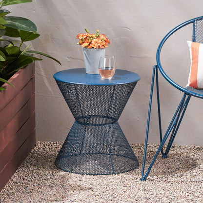 Zine - Outdoor Side Table With Hourglass Shaped And Iron Frame - Navy Noble House