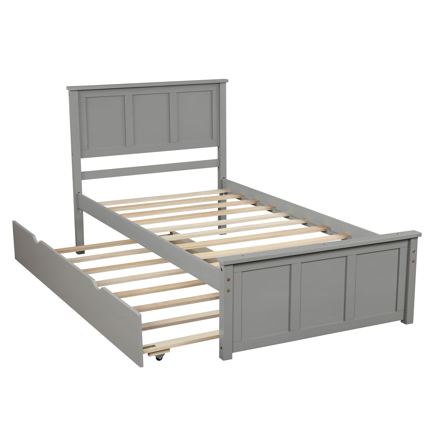 Platform Bed With Twin Trundle And Frame, Twin Size - Gray Hearth and Haven