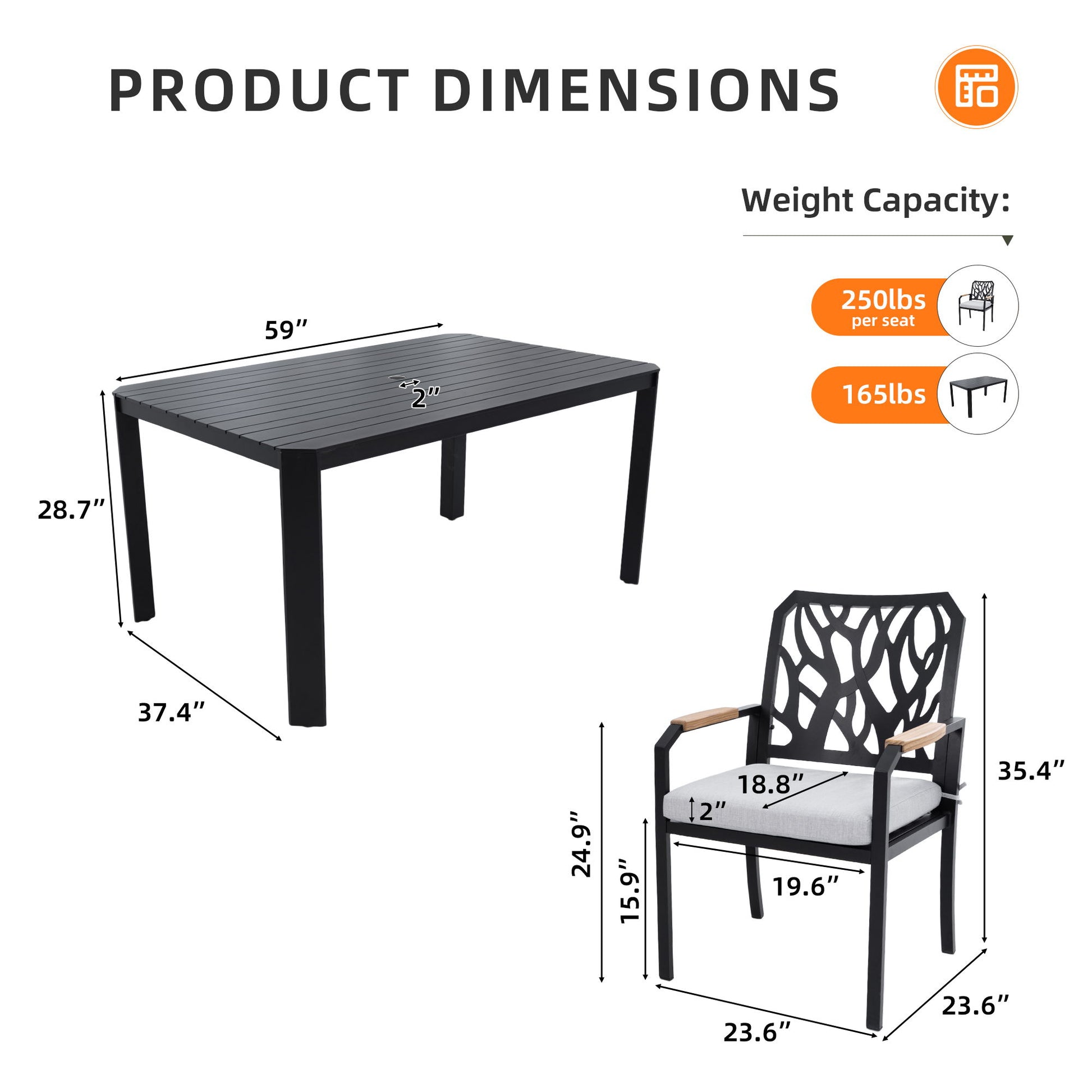 Outdoor Patio Furniture Dining Set With Sunbrella Fabric, Rectangular Table With Umbrella Hole Life Outside