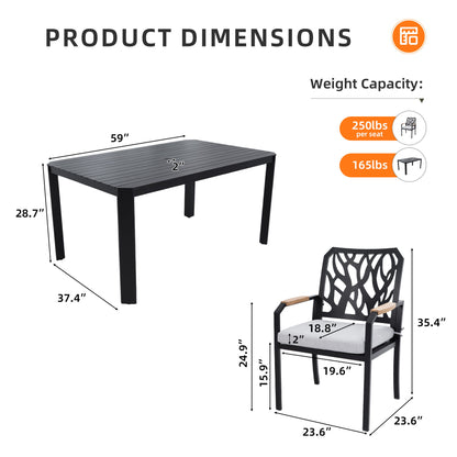 Outdoor Patio Furniture Dining Set With Sunbrella Fabric, Rectangular Table With Umbrella Hole Life Outside