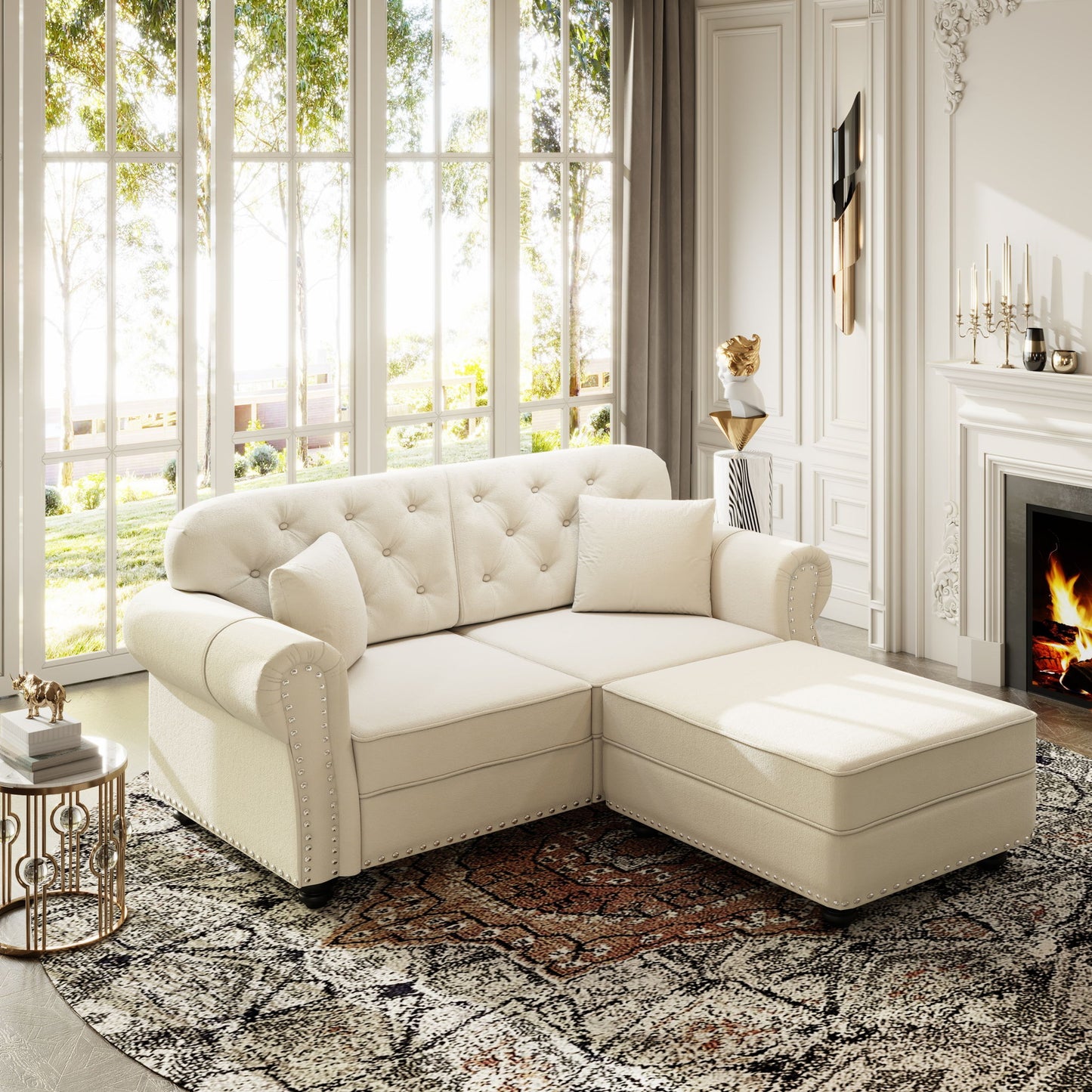 Upholstered Sofa Set With Nailhead Trim And Rolled Armrests, Includes Pillows Home Essentials