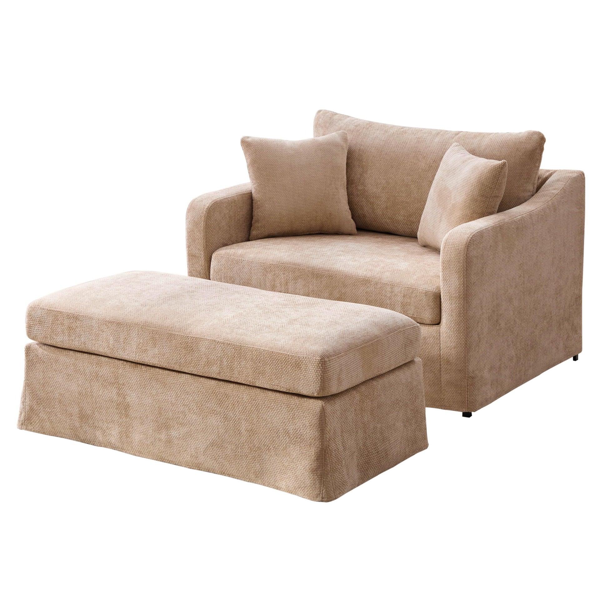 Accent Chair With Ottoman, Includes 2 Bolster Pillows Home Essentials