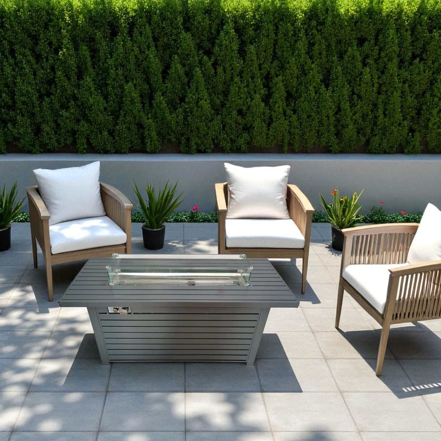 Sleek Outdoor Gas Fire Pit Table With Durable Construction And Lid - Gray LSI Patio Furniture