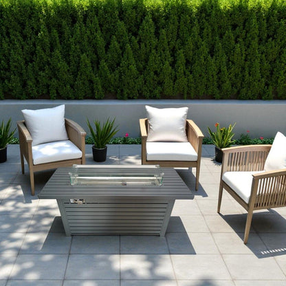 Sleek Outdoor Gas Fire Pit Table With Durable Construction And Lid - Gray LSI Patio Furniture
