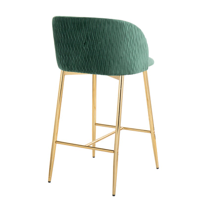 Fran - Pleated Waves Contemporary / Glam Fixed Height Counter Stool (Set of 2) Lumi Source