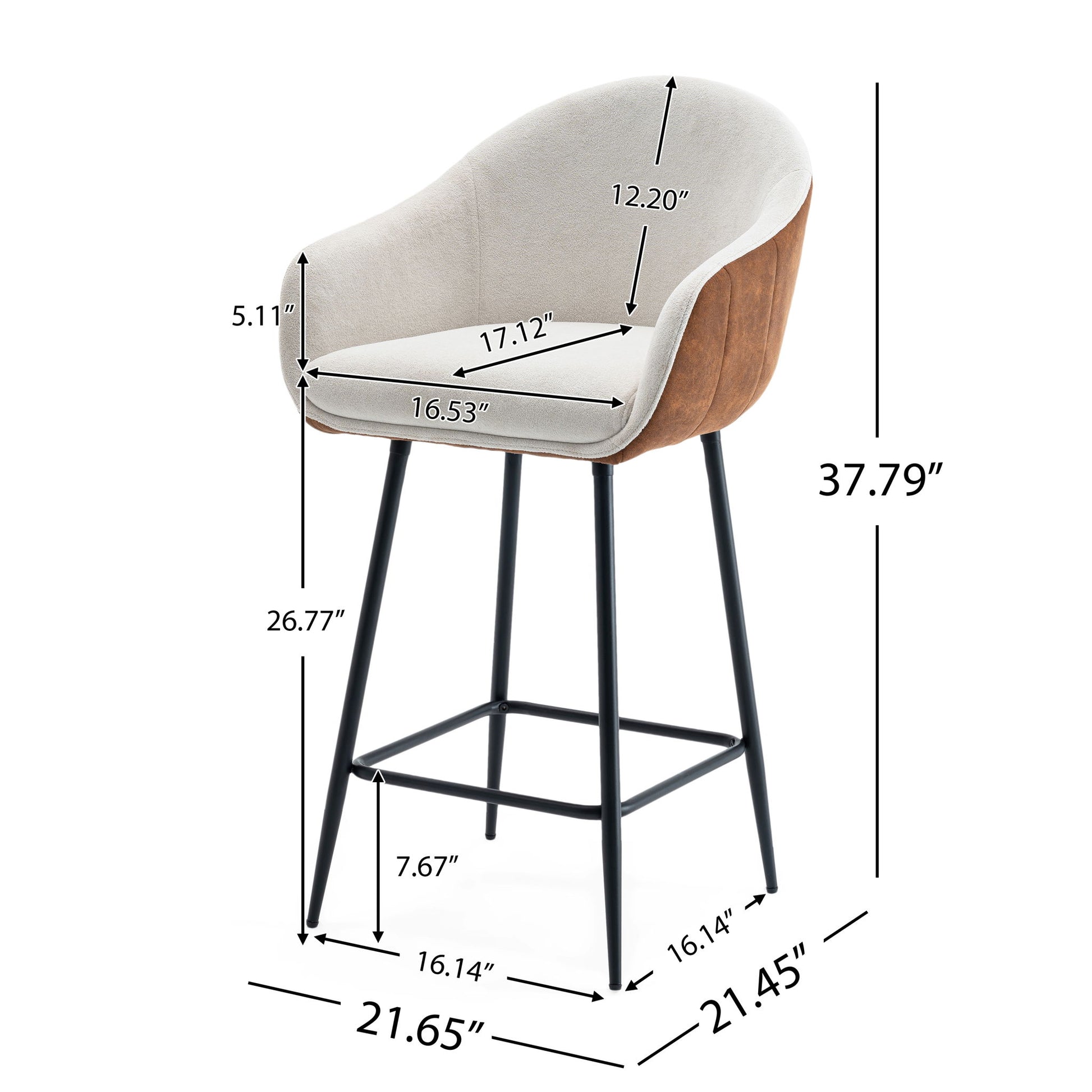 Modern Style Counter Height Bar Stools, With Comfortable Upholstery, Durable Metal Legs Ensure Stability - Brown Noble House