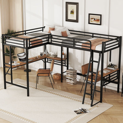 Twin Loft Bed With 2 Built In Desks, Mission Style - Black Hearth and Haven
