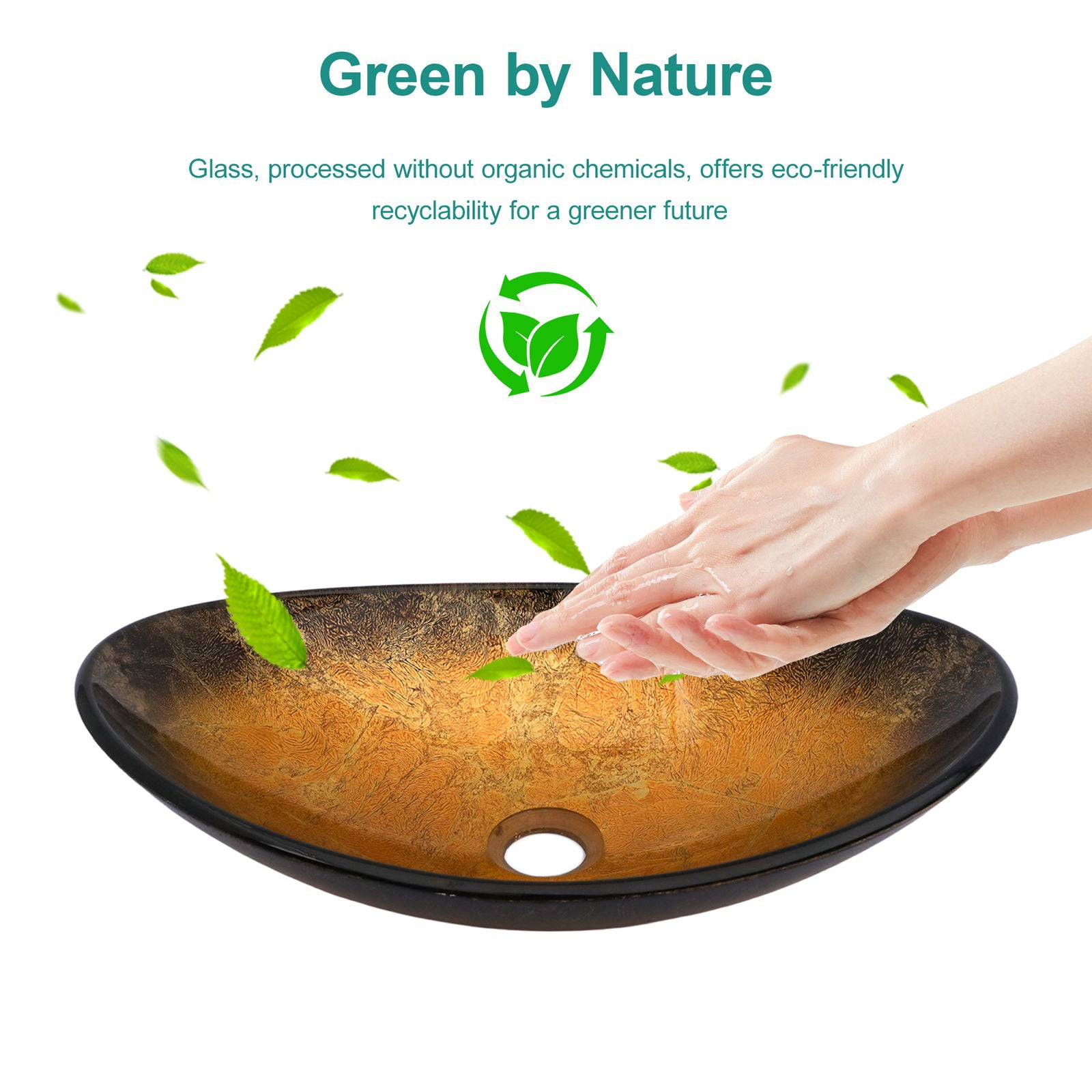 Veined Vessel Sink With Pop Up Drain, Boat Shape Bathroom Sink Above Counter - Gold Daily Nest