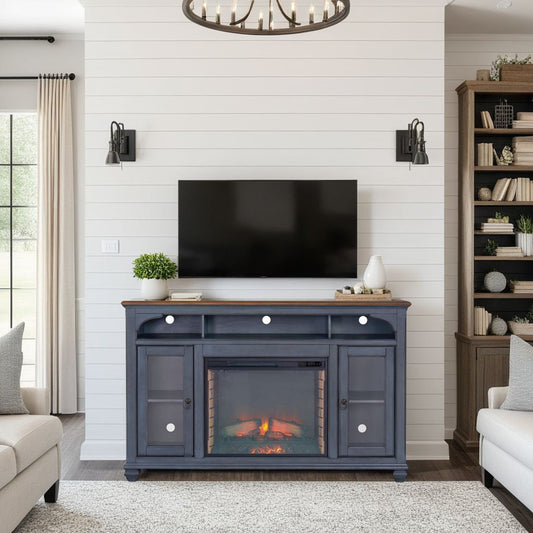 Americana - 66 In Fireplace TV Stand For TVs Up To 80" - Blue Legends