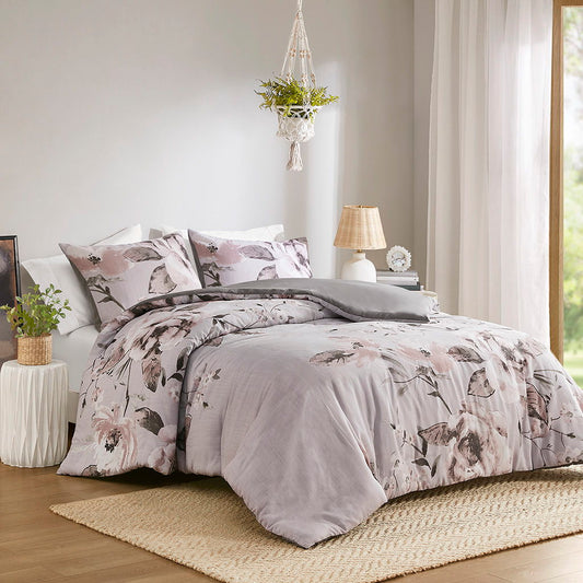 Neko - 3 Piece Floral Printed Duvet Cover Set - Pink