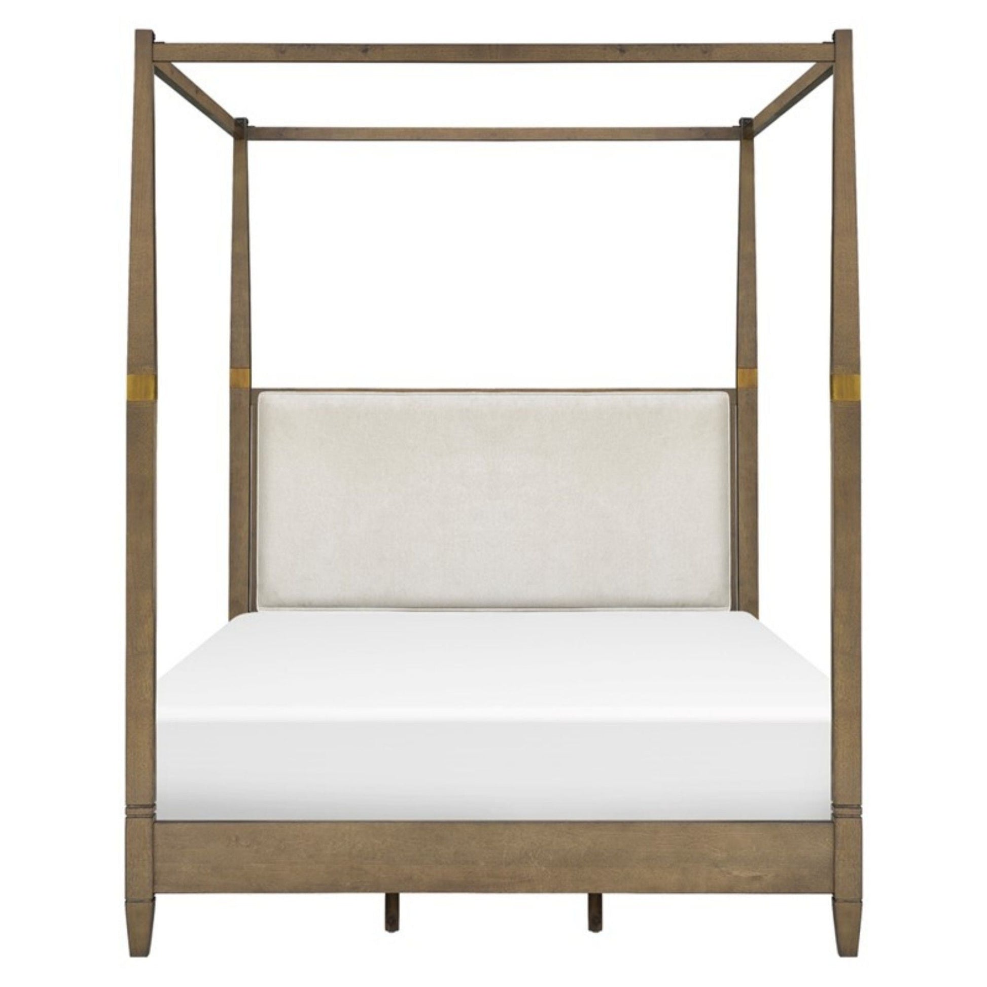 Queen Canopy Bed Frame With Upholstered Headboard - Brown JLA