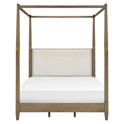Queen Canopy Bed Frame With Upholstered Headboard - Brown JLA