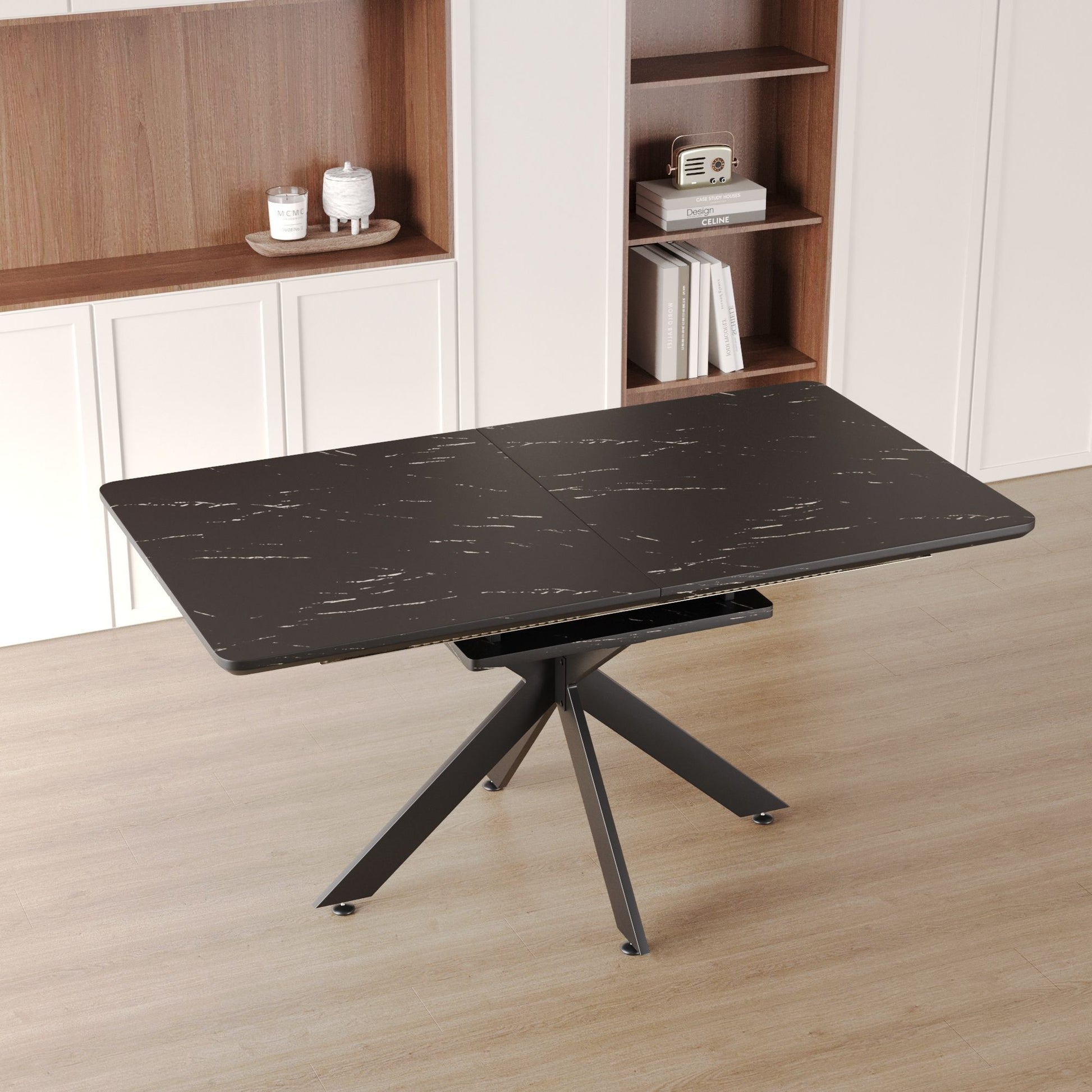 Modern Mid-Century Gray Dining Table Set With Extendable Design Home Essentials