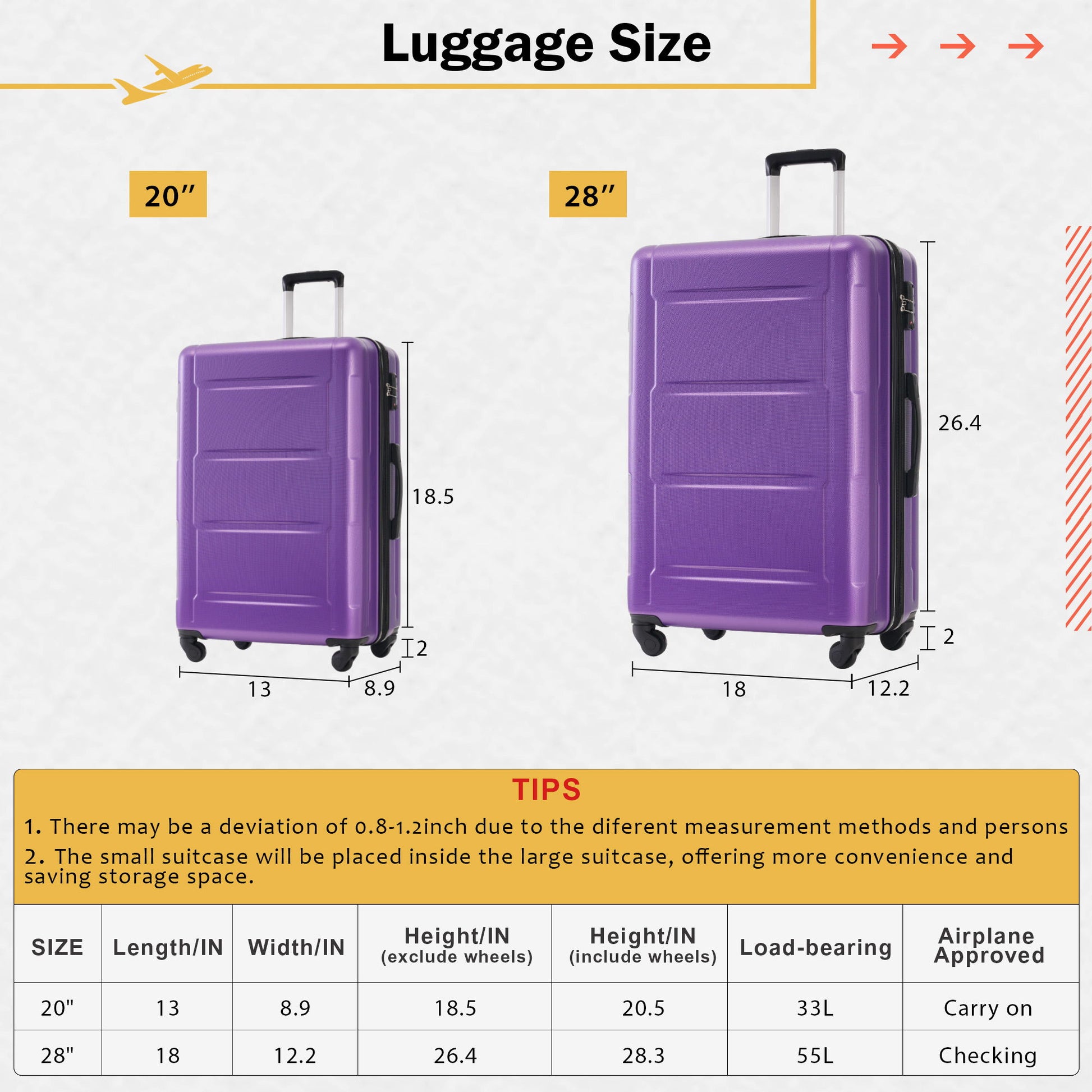 2 Piece Luggage Set With Bags Expanable Spinner Wheels ABS Lightweight Suitcase With Tsa Lock 20" / 28" Daily Nest