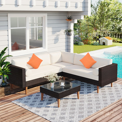 4 Pieces Outdoor Wicker L-Shape Sofa Set Hearth and Haven